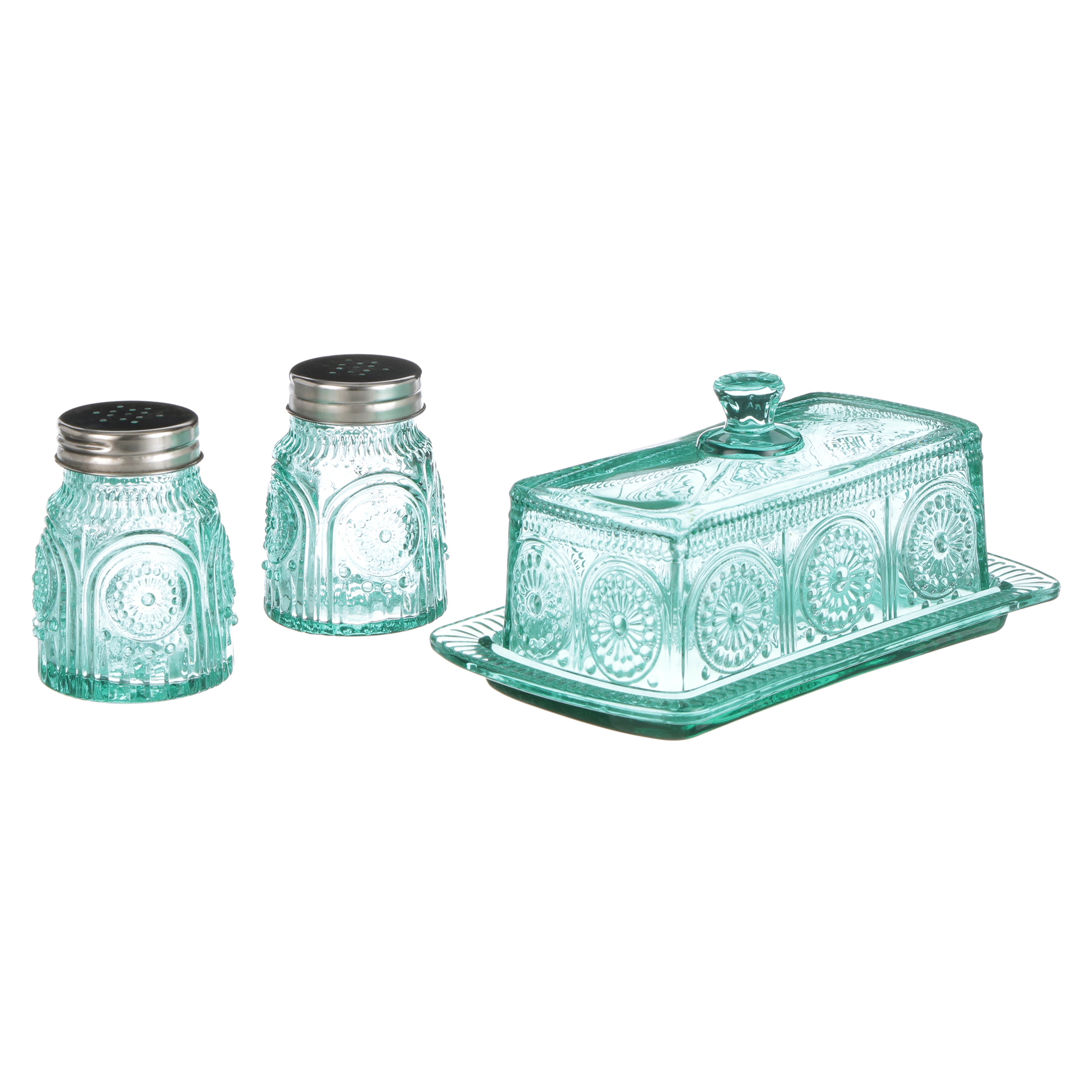 The Pioneer Woman Adeline Glass Butter Dish with Salt And Pepper Shaker Set