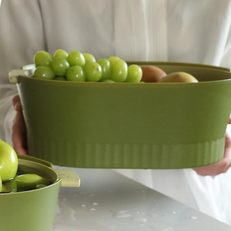 Drain Colander Double Layer Detachable Increased Deepened Capacity Plastic Colander Strainer Set for Kitchen Green Large