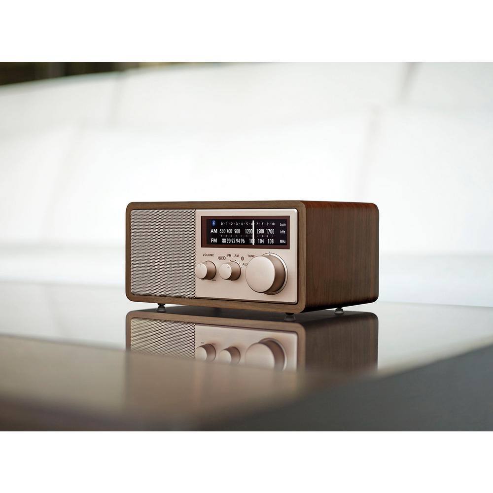 🎉Limited Time Offer🎉Sangean AMFMBluetooth Dark Walnut Wood Cabinet Radio with Rose Gold Face Plate and USB Charging Port WR-16SE