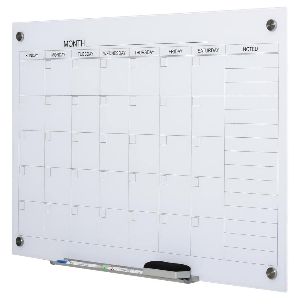 Vinsetto 35 in. x 23 in. Dry Erase Calendar Glassboard with Markers and Eraser Included 911-014