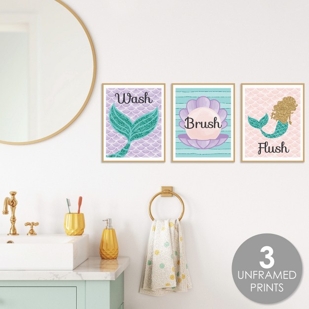 Big Dot Of Happiness Let x27 s Be Mermaids Unframed Wash Brush Flush Bathroom Wall Art 8 X 10 Inches Set Of 3 Prints