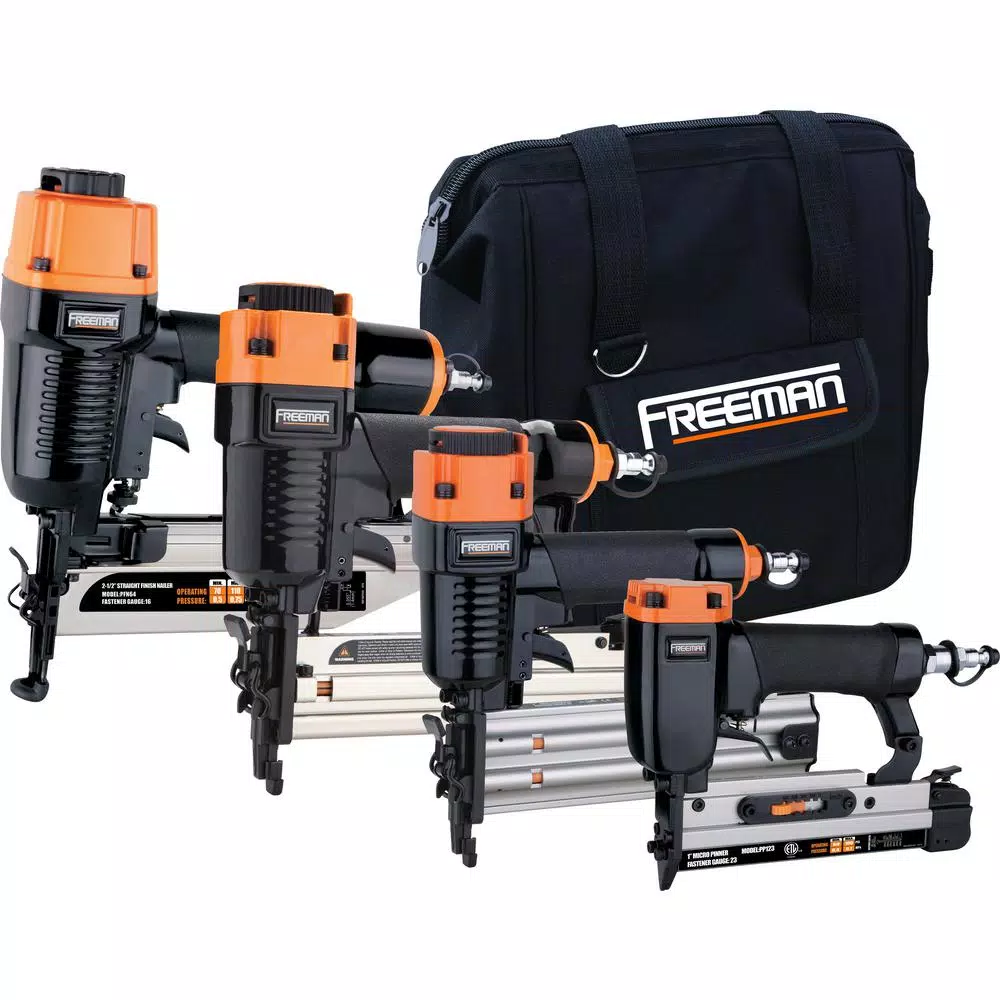 Freeman Pneumatic Finishing Nailer Combo Kit with Canvas Bag and Fasteners (4-Piece) and#8211; XDC Depot