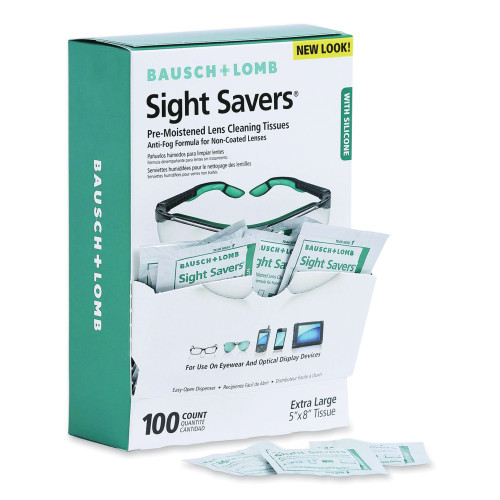 Bausch and Lomb Sight Savers Pre-Moistened Anti-Fog Tissues with Silicone， 8 x 5， 100/Box (8576)