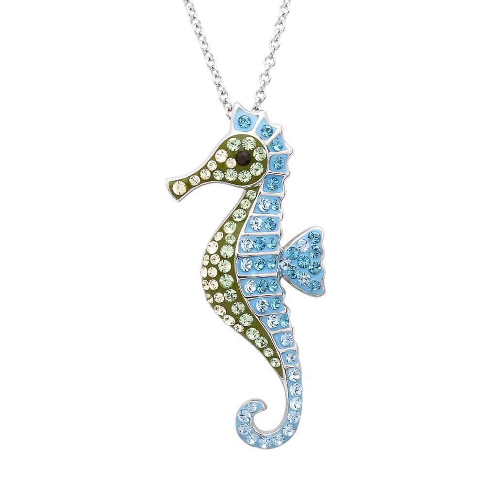 Ocean  Seahorse Necklace with Aqua Crystals