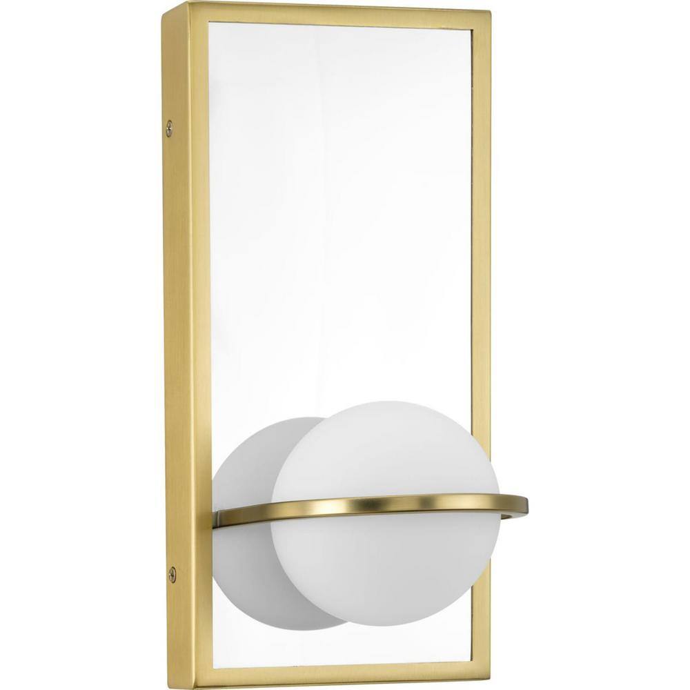 Progress Lighting Pearl LED 1-Light Satin Brass LED Wall Sconce with Opal Glass Shade Integrated LED Modern Wall Light P710105-012-30