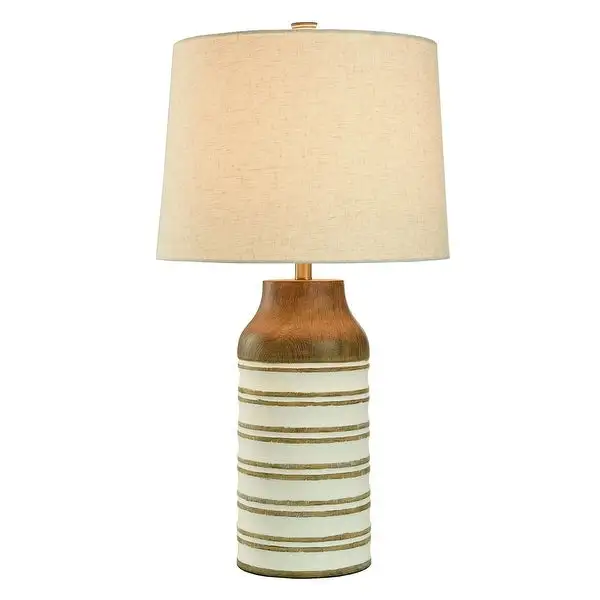 Ballindeny - Farmhouse Table Lamp - Carved Faux Wood - Heathered Oatmeal Shade