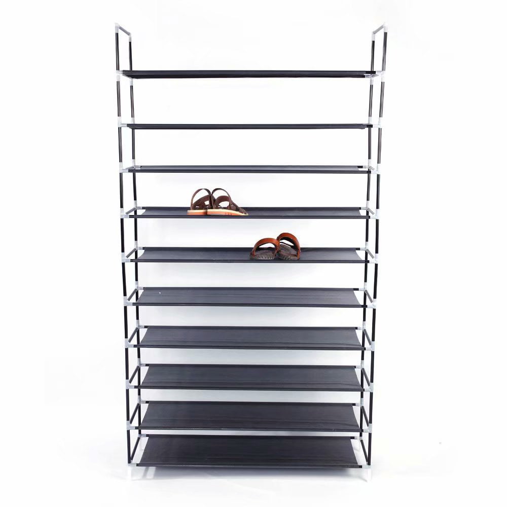 Voomwa 10-Tier Shoe Rack with Handle, Fabric and Metal, Black