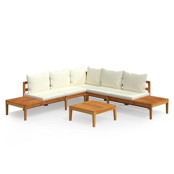 4 Piece Patio Outdoor Lounge Set with Cream White Cushions Acacia Wood