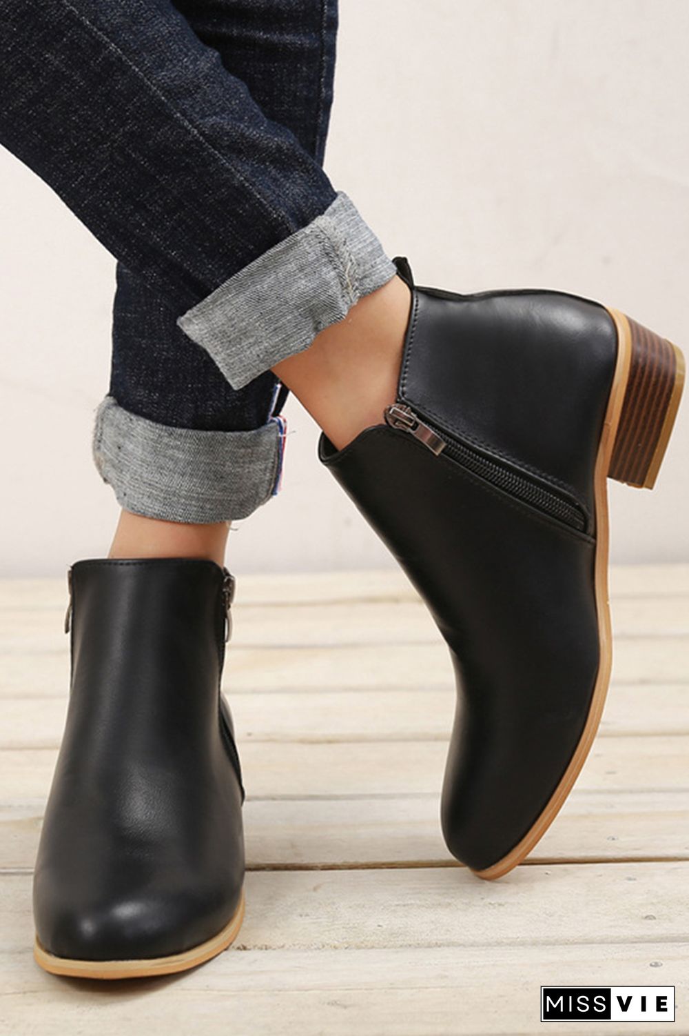 Side Zipper Short Heel Ankle Boots