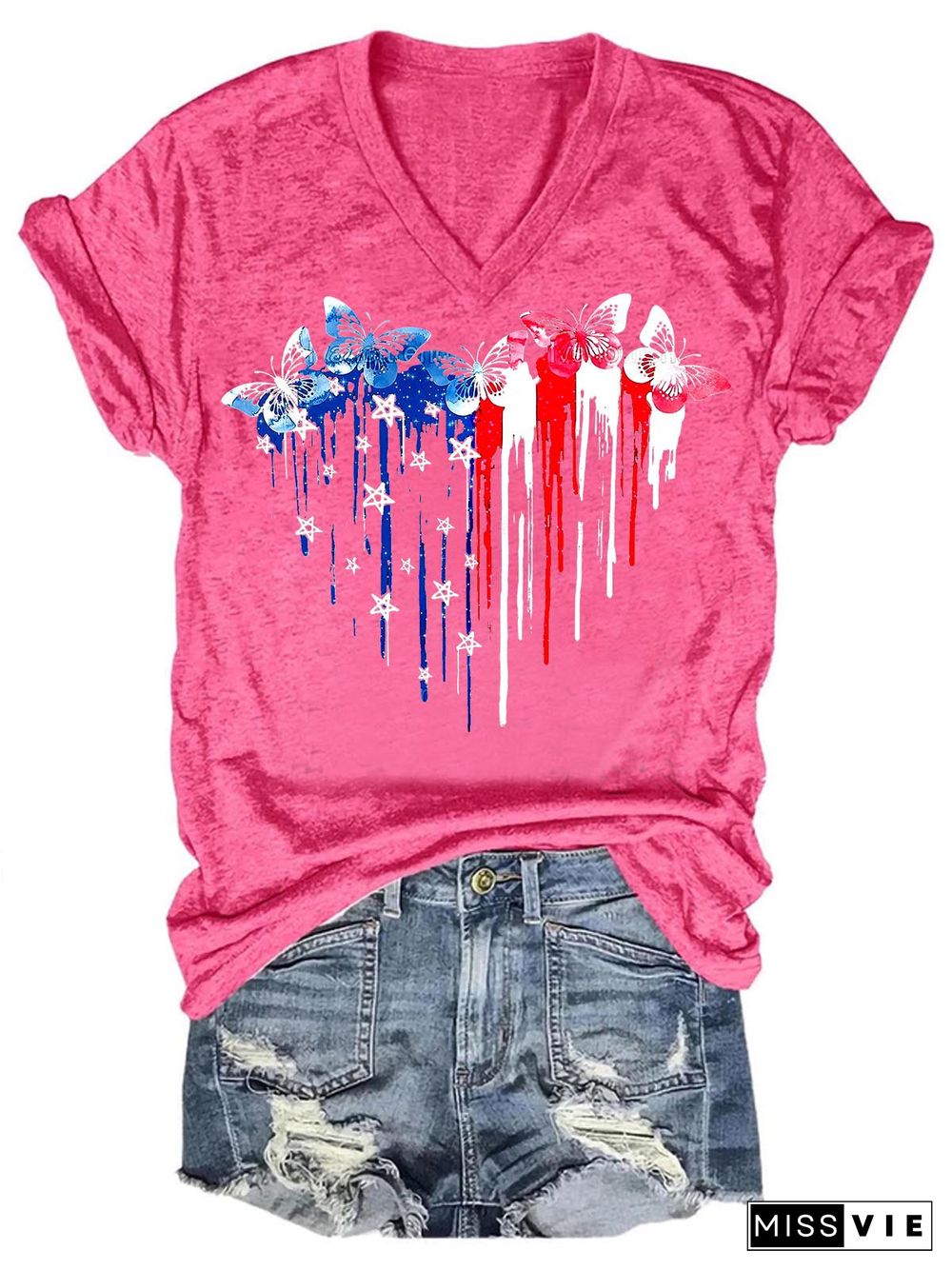 Women's Independence Day Butterfly Print T-Shirt