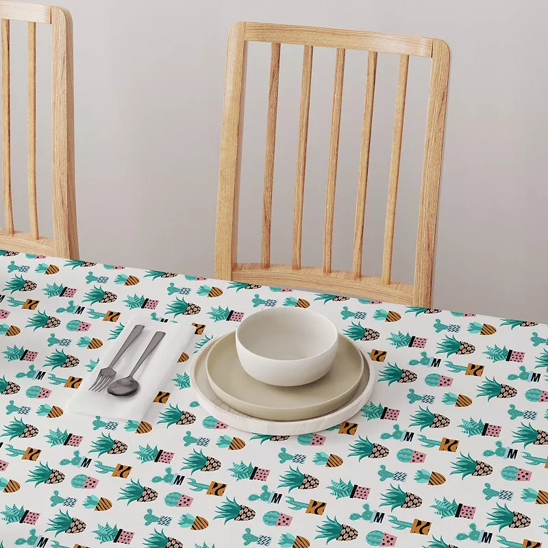 Square Tablecloth， 100% Cotton， 60x60， Cute Cactus Plants