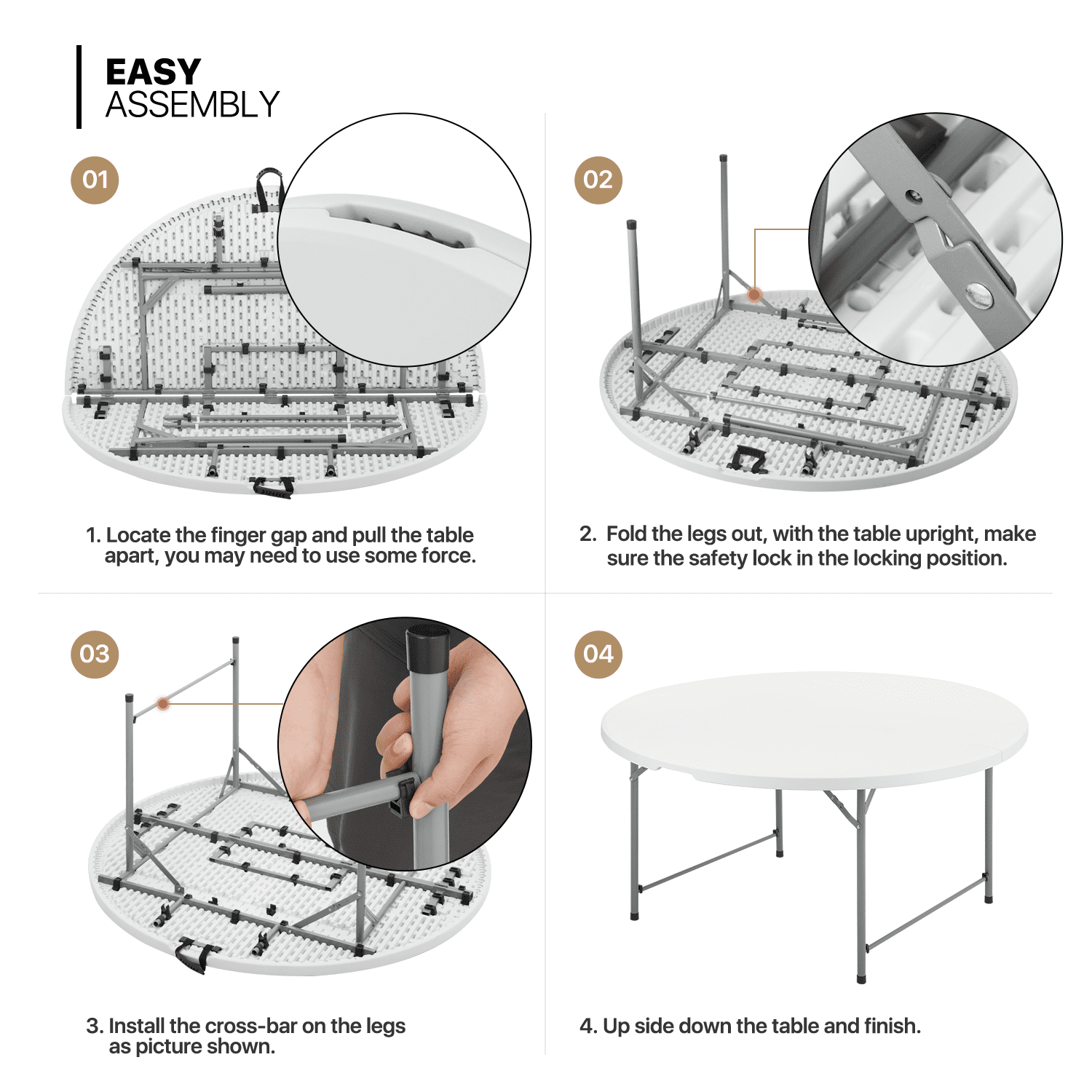 MoNiBloom 5Ft Bi-Fold Plastic Table Set of 10， Foldable Round Outdoor Granite White Desk for Kitchen Party Wedding