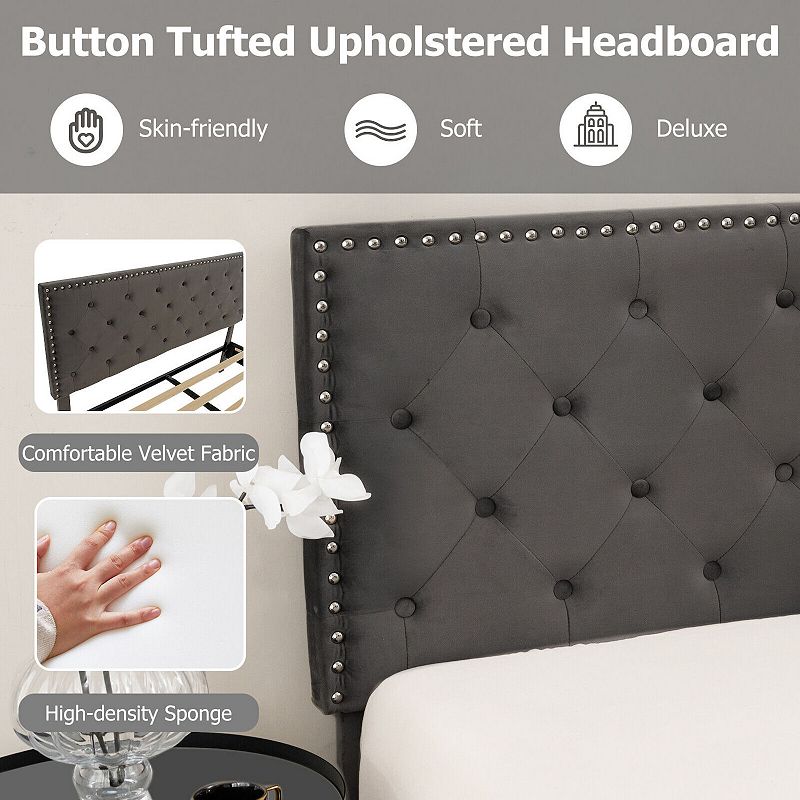 Full Size Upholstered Platform Bed with Tufted Headboard