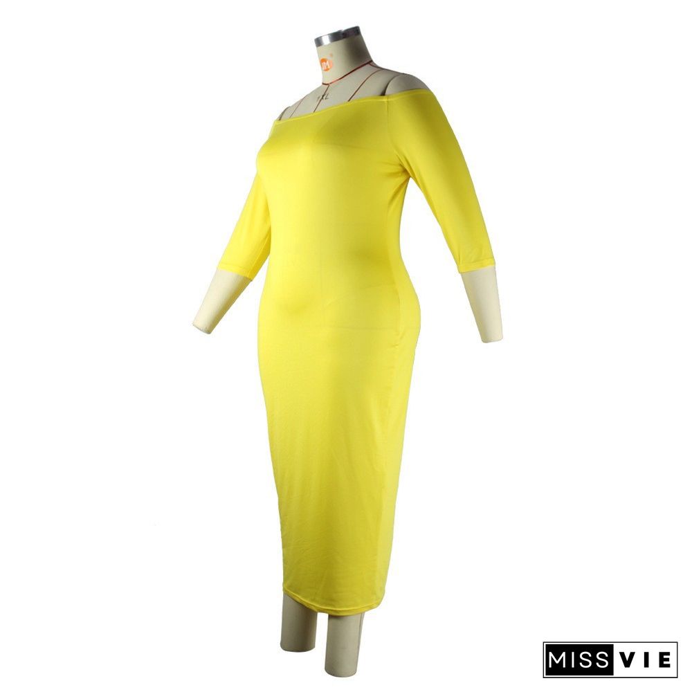 Solid Color Slash Neck Half Sleeve Plus Size Dresses