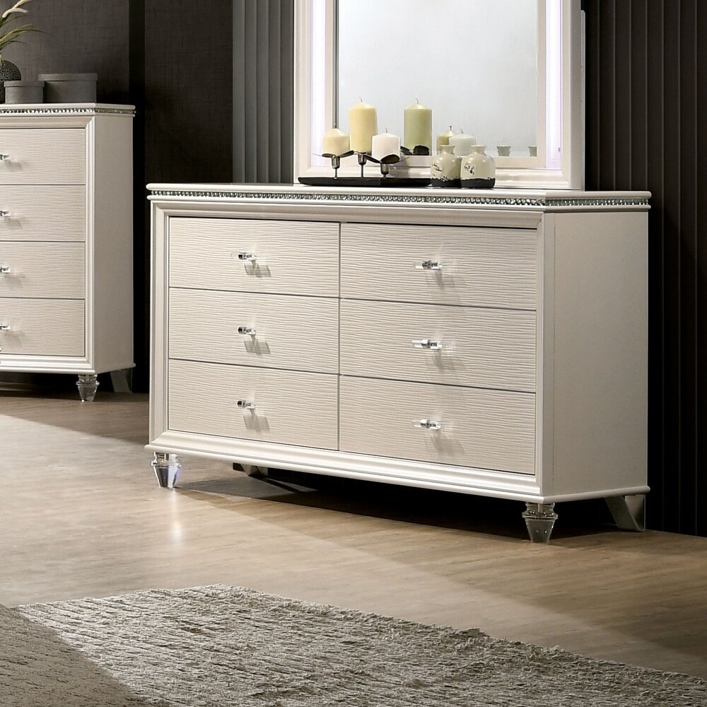 enby Contemporary Pearl White 55 inch Wide 6 Drawer Wood Dresser by Silver Orchid