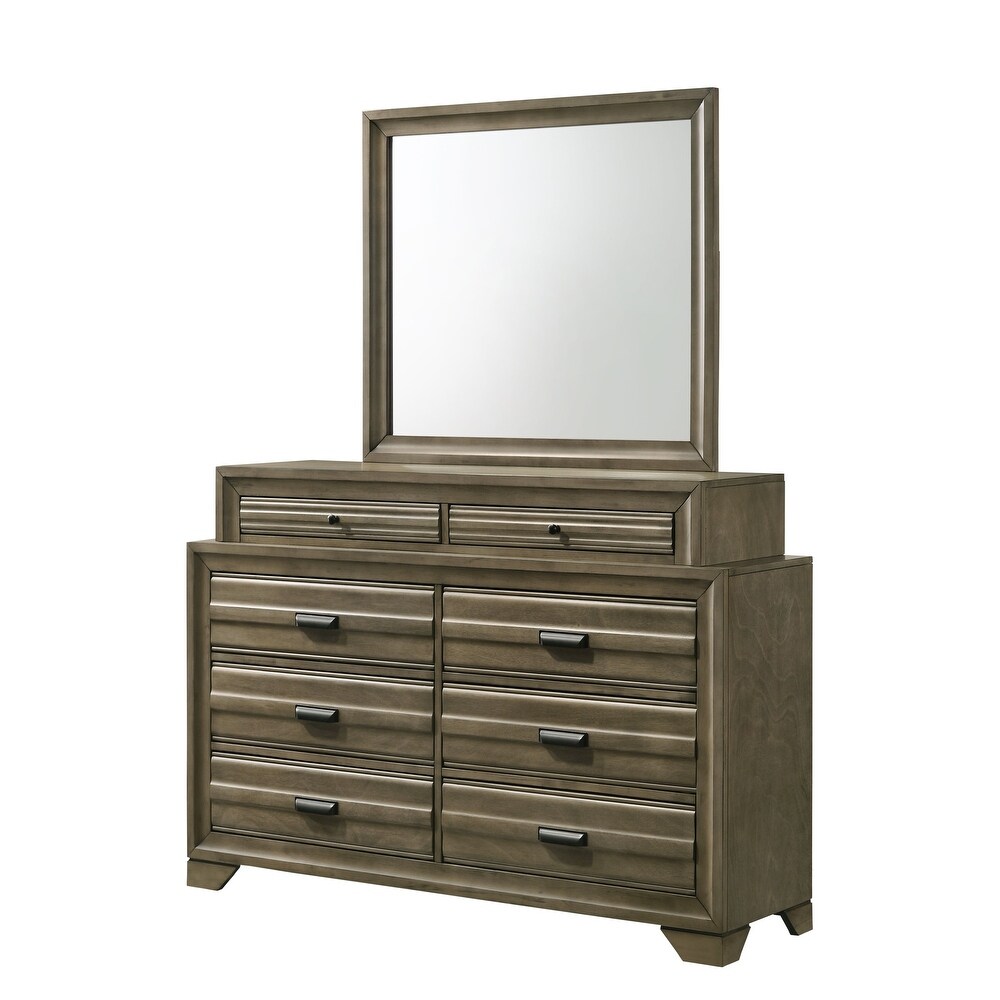 Roundhill Furniture Loiret Rubbed Gray Oak Finish Wood Storage Platform Bedroom Set with Dresser  Mirror  Two Nightstands  Chest