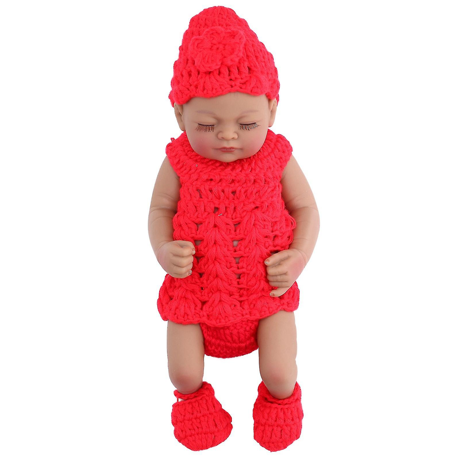 Lifelike Baby Doll 10 Inch Soft Silicone Newborn Boy Infant Doll with Beautiful Clothes Children ToyRed Clothes with Shoes