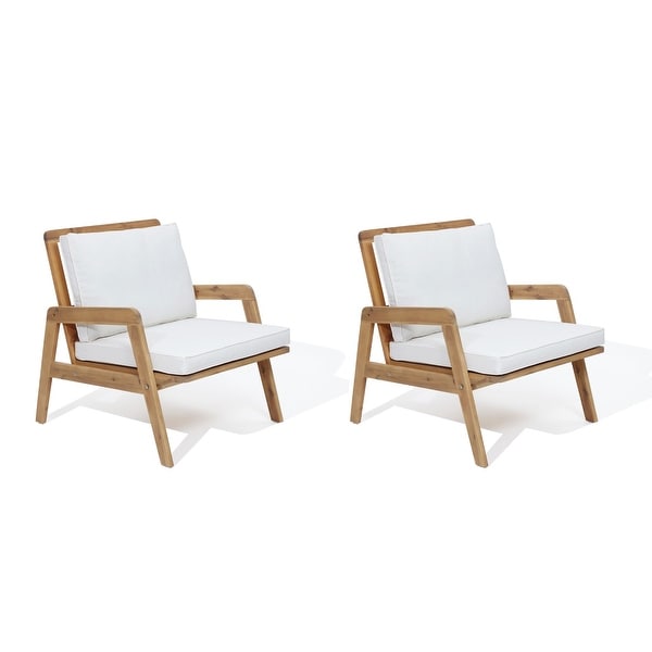 Outdoor Acacia Wood Armchairs with Cushions，Patio Club Chair (Set of 2)