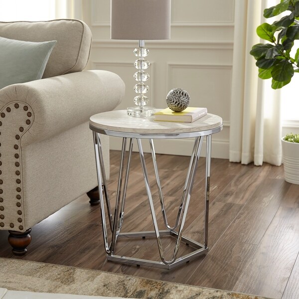 SEI Furniture Henderson Faux Marble Round Side Table