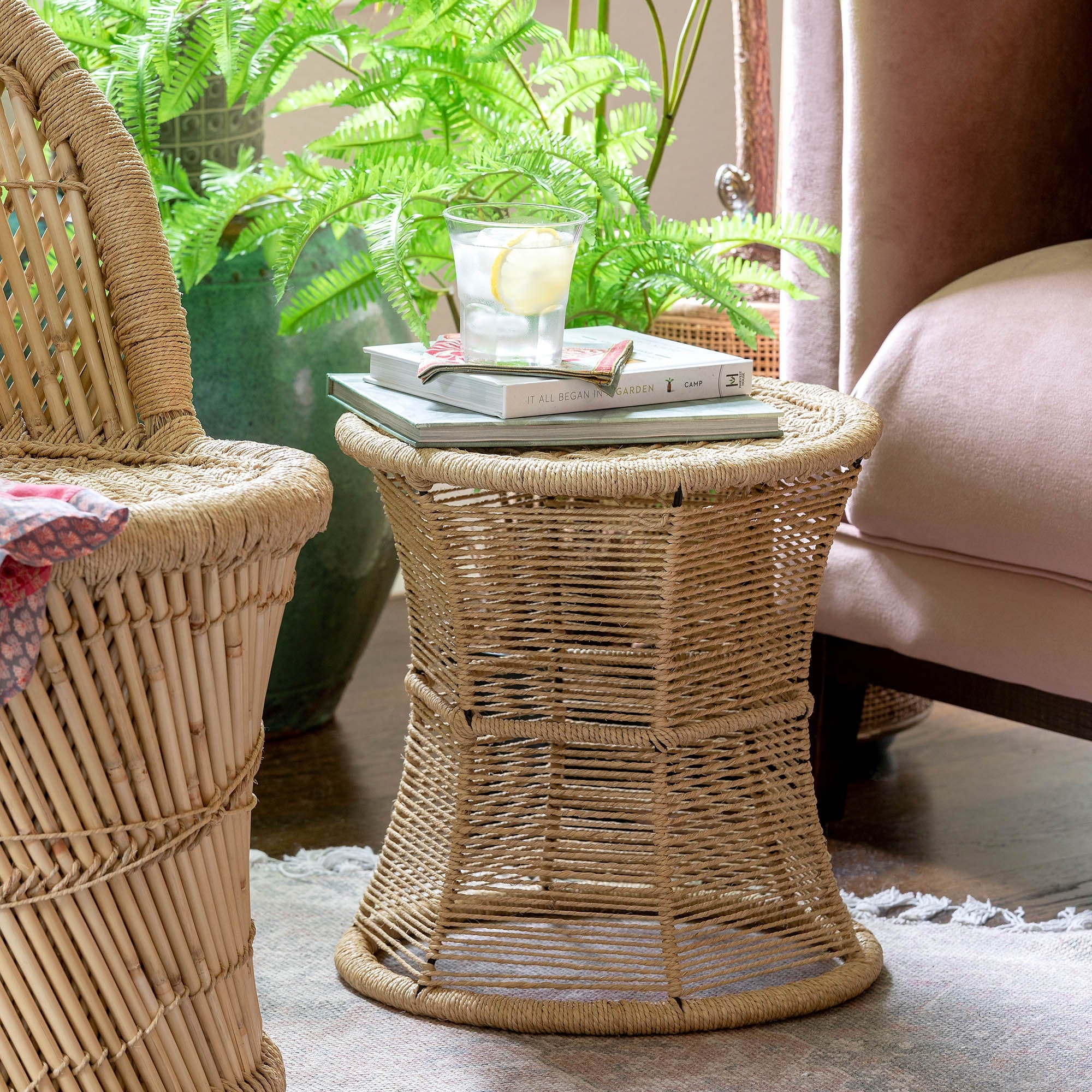 Sanibel Woven Rope Side Table - Natural tan - 15.25