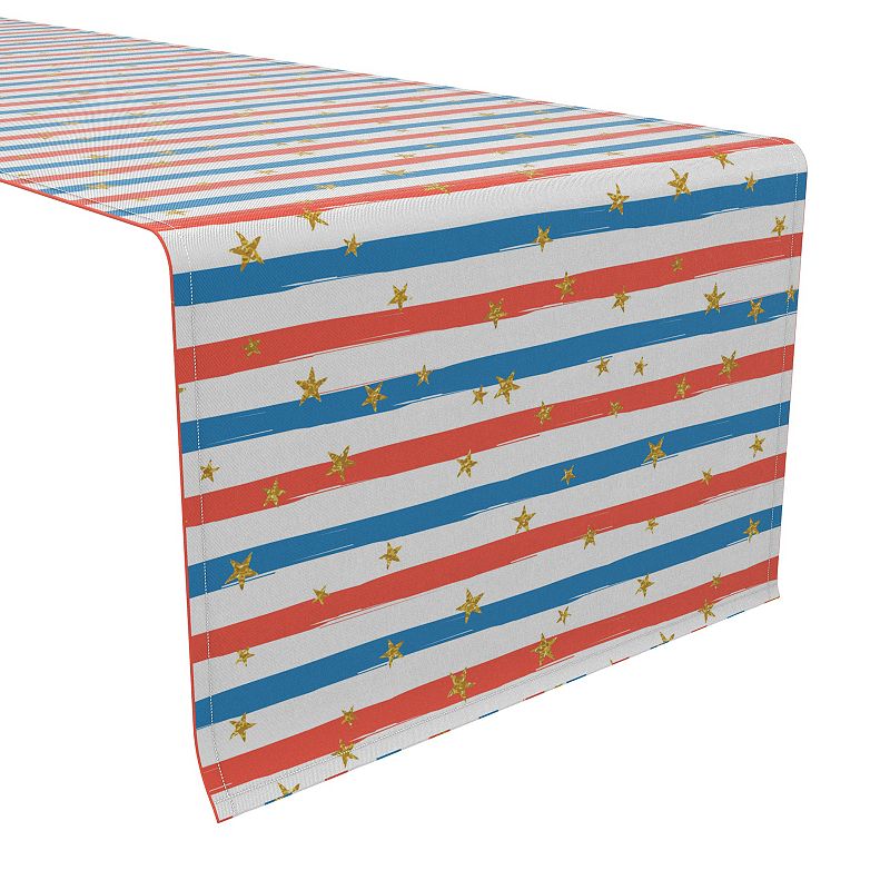 Table Runner， 100% Cotton， 16x72， Red and Blue Stripes with Stars