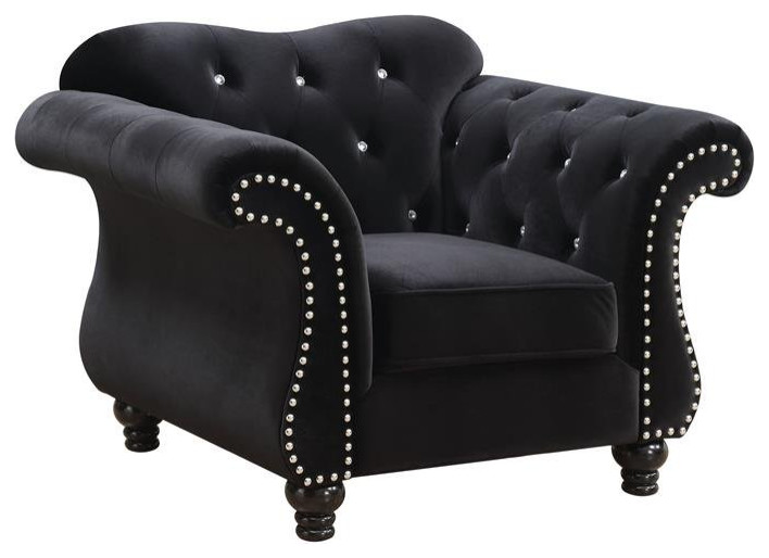 Furniture of America Basonne Fabric Tufted Accent Chair in Black   Traditional   Armchairs And Accent Chairs   by Homesquare  Houzz