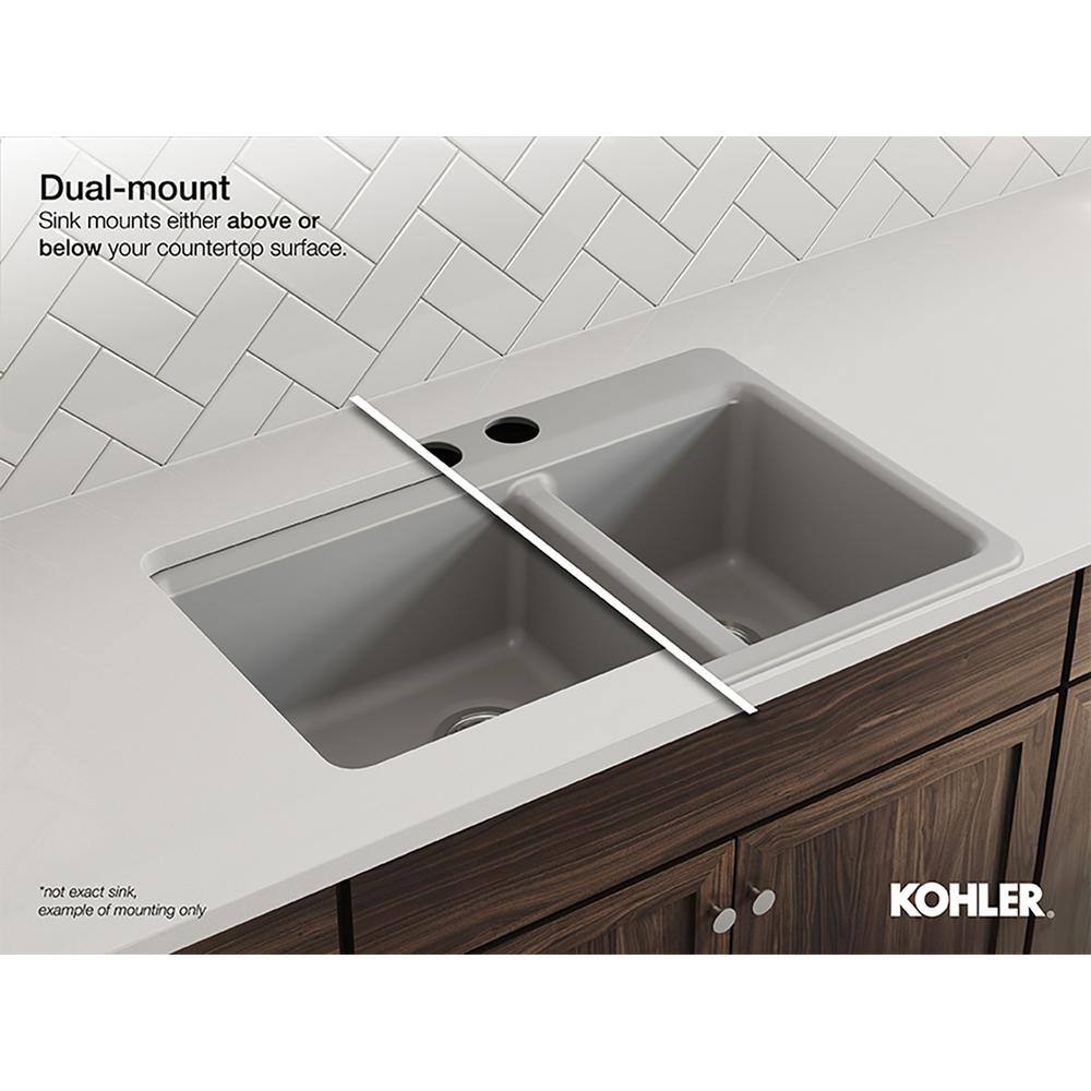 KOHLER Kennon Top-MountUndermount Neoroc Granite Composite 25 in. Single Bowl Kitchen Sink in Matte Black with Basin Rack K-28003-1-CM1