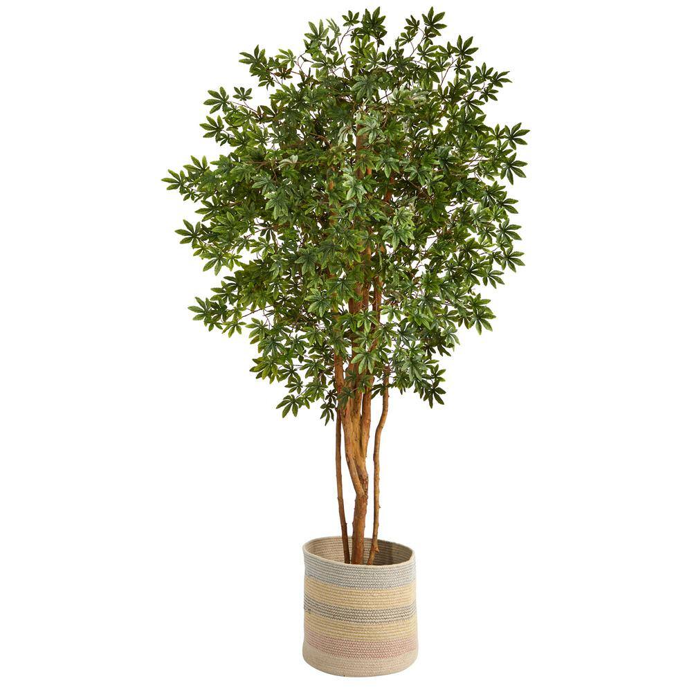 Nearly Natural 6 ft. Green Japanese Maple Artificial Tree in Handmade Natural Cotton Multicolored Woven Planter T2901