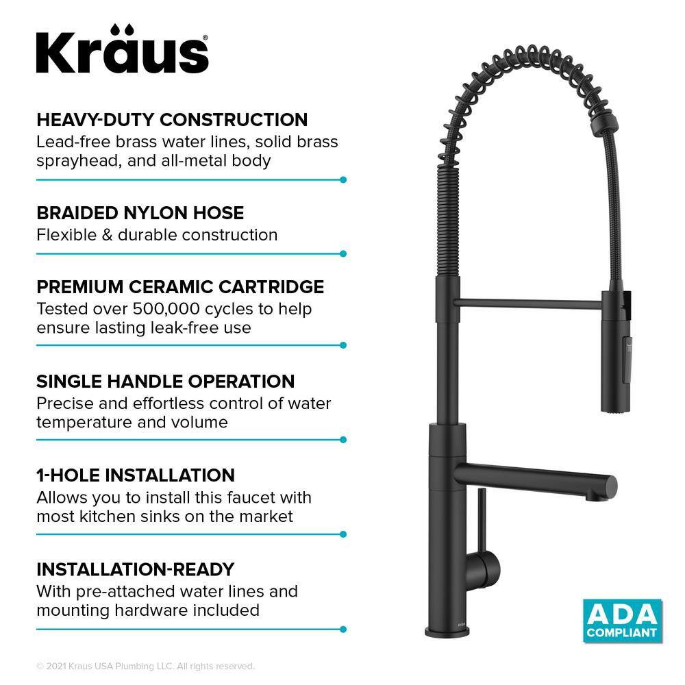 KRAUS Artec Pro CommercialStylePull-Down Single Handle Kitchen Faucet with Pot Filler inMatte Black KPF-1604MB