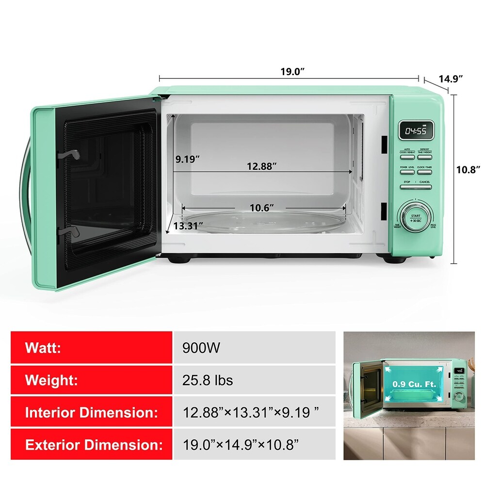 Retro Countertop Microwave Oven with Auto Cook   Reheat  Defrost  Quick Start  Easy Clean w/Glass Turntable  Pull Handle.9 cu ft