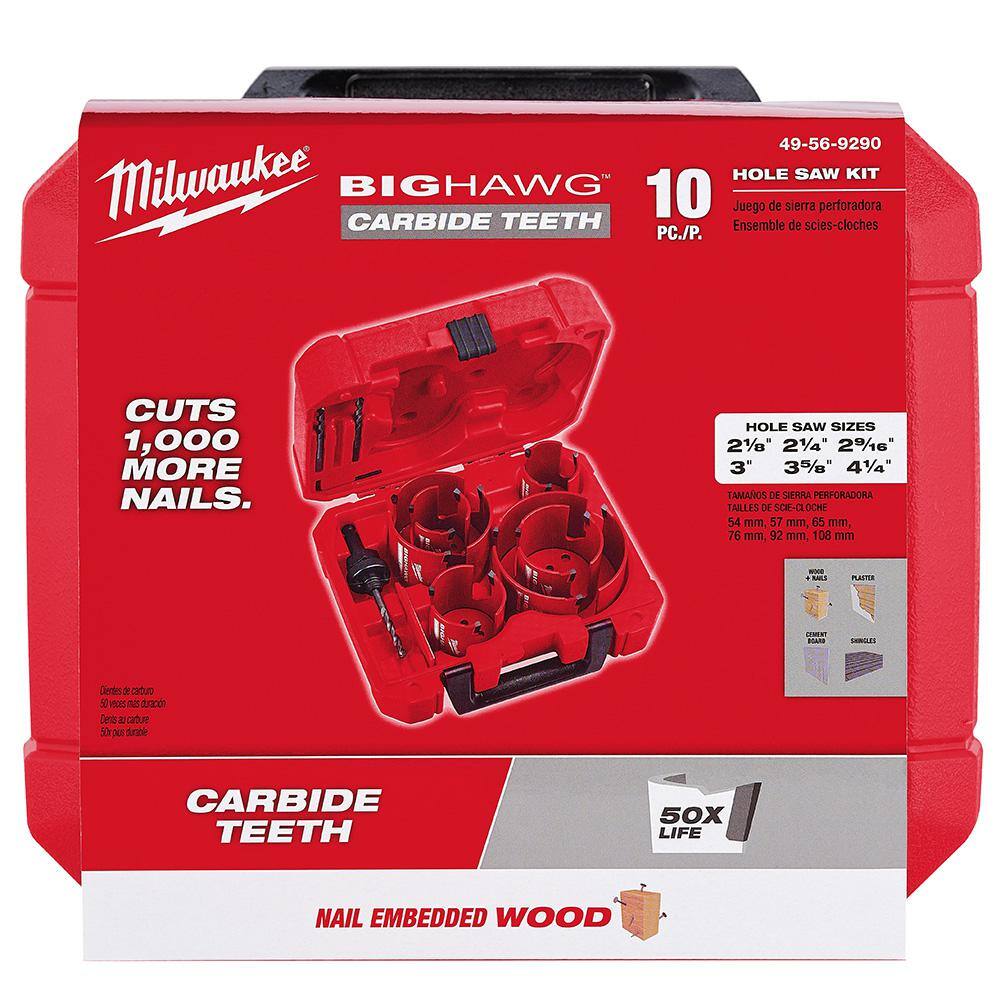 MW BIG HAWG Carbide Hole Saw Kit with SPEED FEED Auger Wood Drilling Bit Set (14-Piece) 49-56-9290-48-13-0400