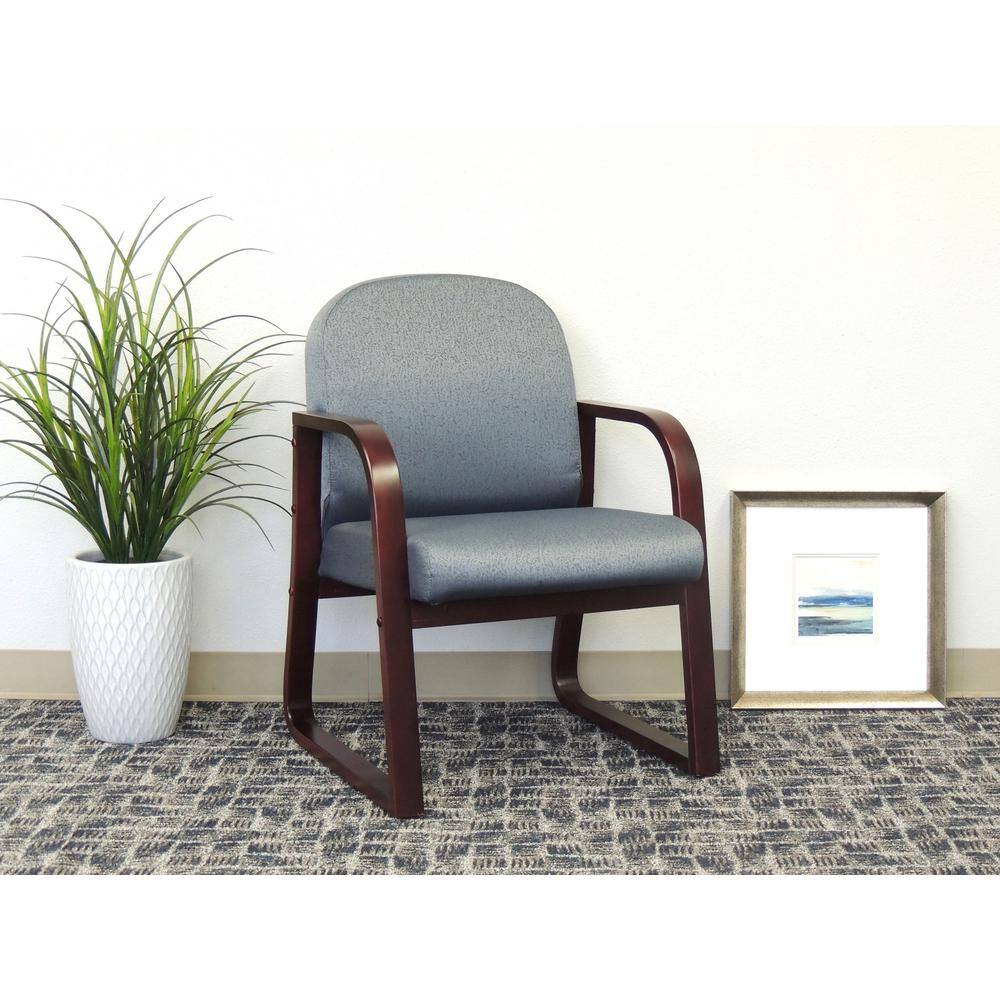 BOSS Office Products Gray Fabric Guest Chair Mahogany Solid Wood Finish B9570-GY