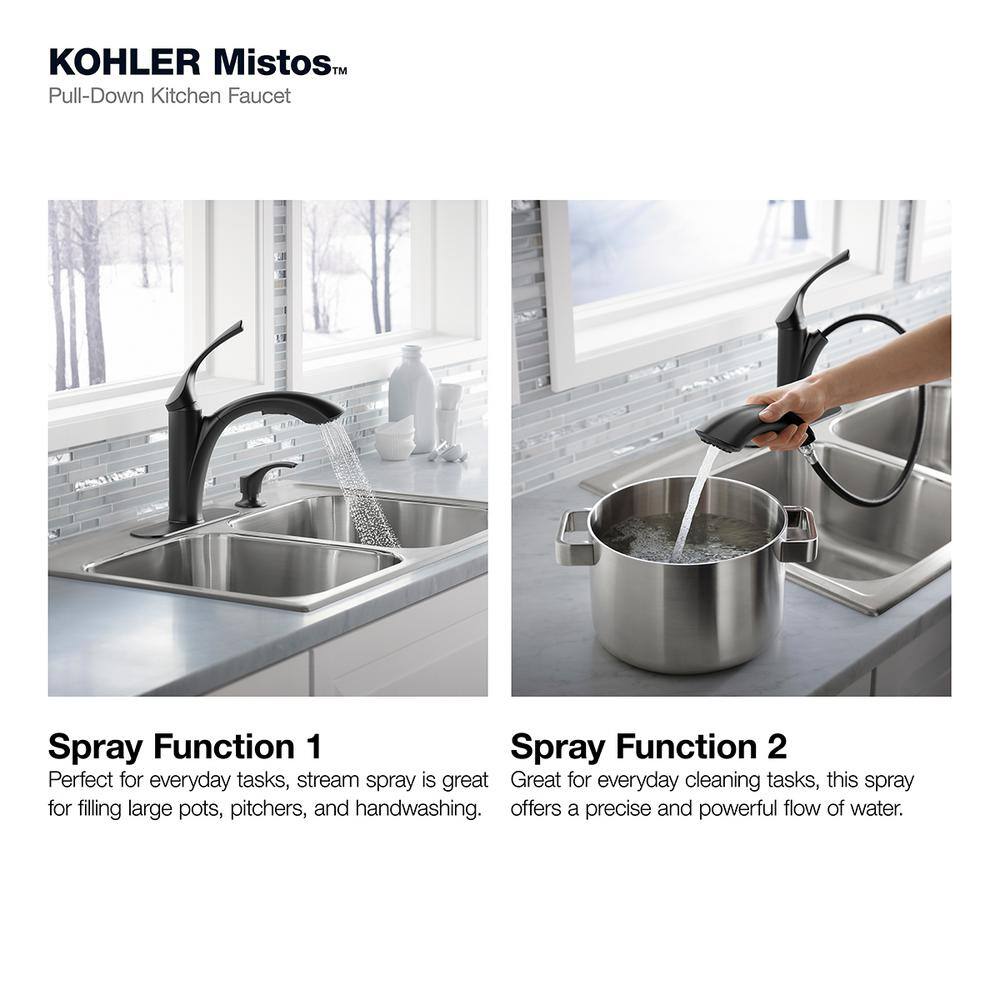 KOHLER Mistos Single-Handle Pull-Out Sprayer Kitchen Faucet in Matte Black K-R72510-SD-BL