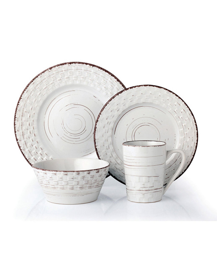 Lorren Home Trends 16 Piece Distressed Weave Dinnerware Set Service for 4