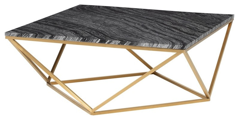 Corrado Coffee Table Black Wood Vein Marble Top Brushed Gold   Contemporary   Coffee Tables   by Peachtree Fine Furniture  Houzz