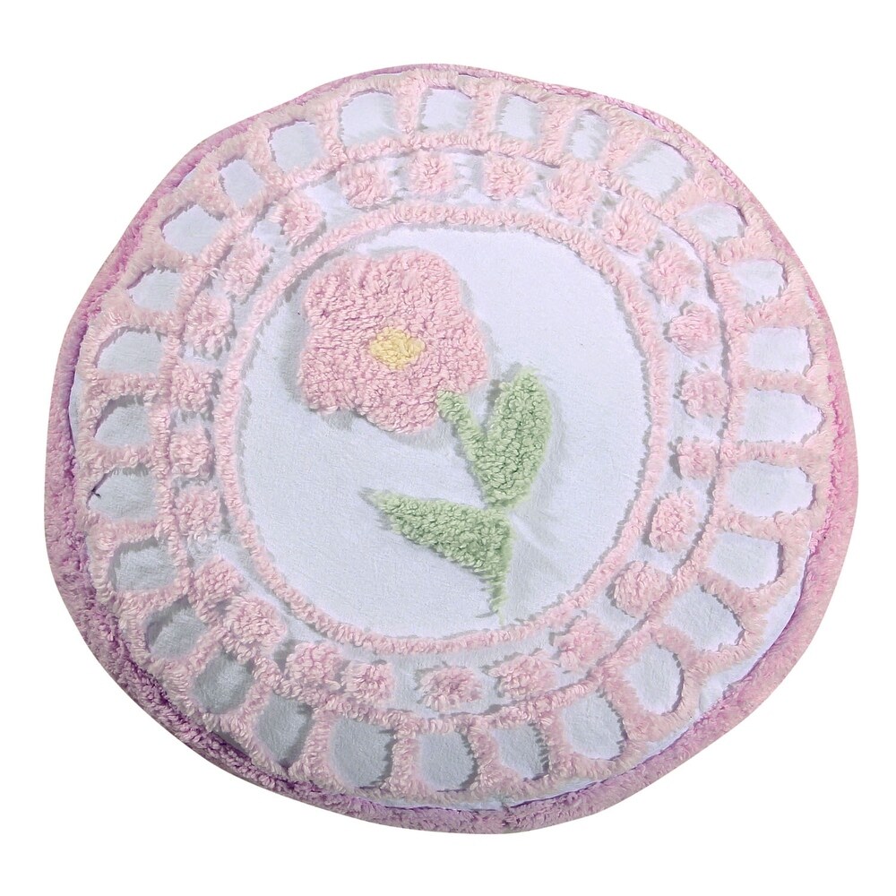 Better Trends Bloomfield Round Pillow 100% Cotton Tufted Chenille in Floral Design