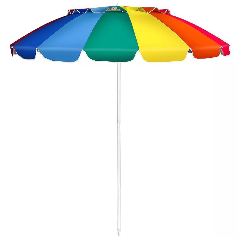 8 Feet Portable Beach Umbrella with Sand Anchor and Tilt Mechanism for Garden and Patio