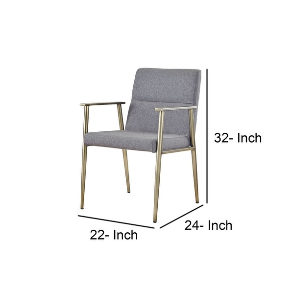 Cid 24 Inch Modern Dining Chair， Armrest， Fabric Cushion Seat， Metal， Gray