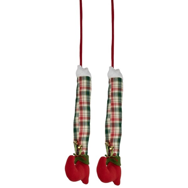 Set of 2 Red and Green Plaid Plush Elf Leg Christmas Picks 30