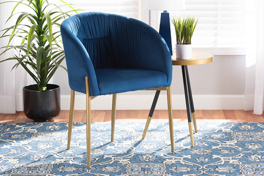 Wholesale Interiors Baxton Studio Ballard Modern Luxe and Glam Navy Blue Velvet Fabric Upholstered and Gold Finished Metal Dining Chair - Wholesale Interiors DC168-Navy Blue Velvet-Gold-DC