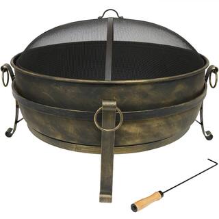 Sunnydaze Decor 34 in. x 23 in. Round Large Steel Cauldron Wood Fire Pit in Black with Spark Screen NB-CF34