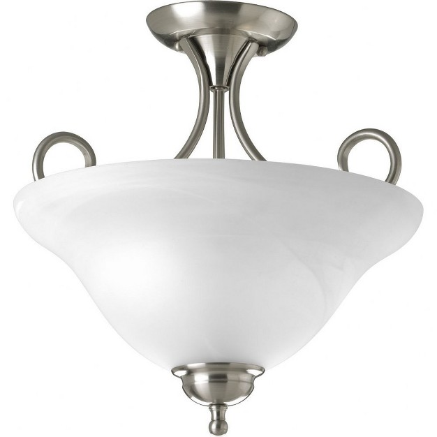 Progress Lighting Melon 2 light Semi flush In Brushed Nickel With Swirled Alabaster Glass