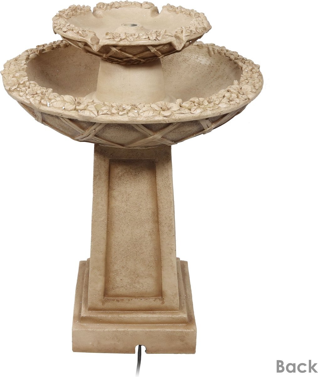 Sunnydaze Decor 2-Tier Beveled Flower Birdbath Water Fountain