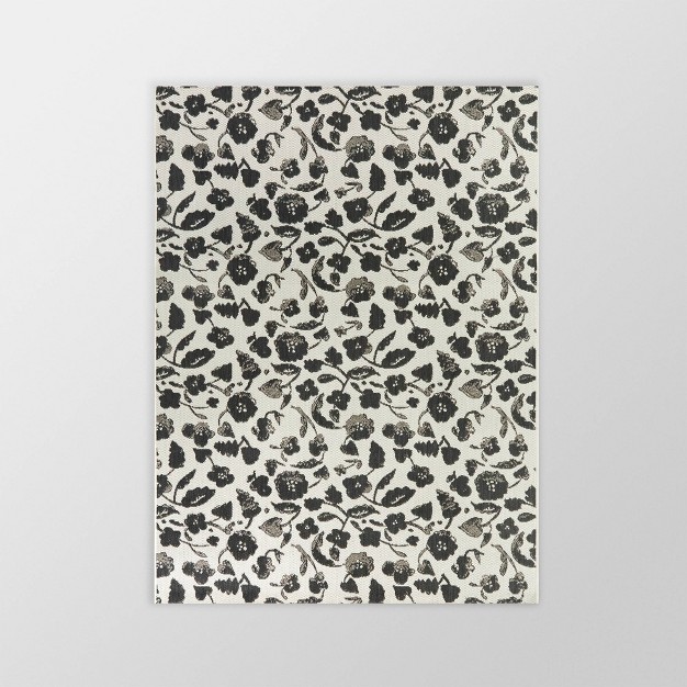 Floral Outdoor Rug Black