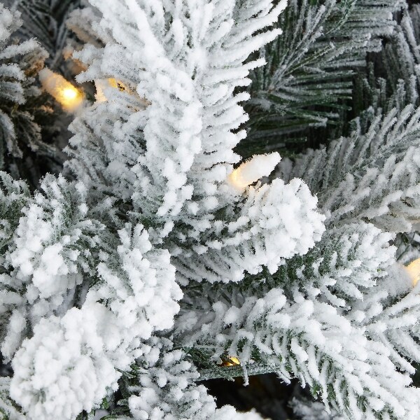 Royal Oaks Flocked Fir Tree 7.5ft，PreLit 690 Warm White LED Lights，1816 PE/PVC Tips