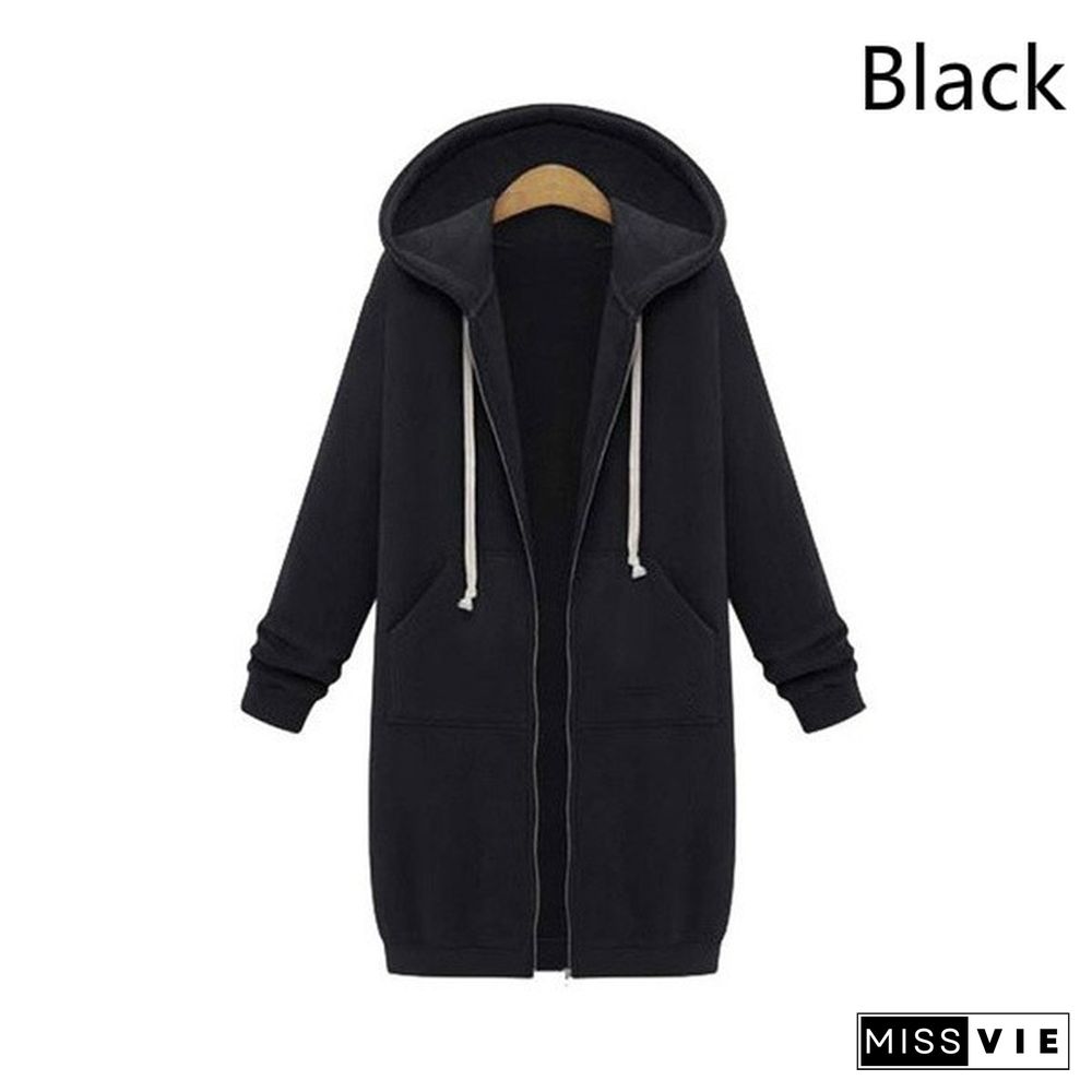 Hot Autumn and Winter Women's Hooded Sweater Thick Long-sleeved Jacket Casual Zipper Cardigan Loose Coat