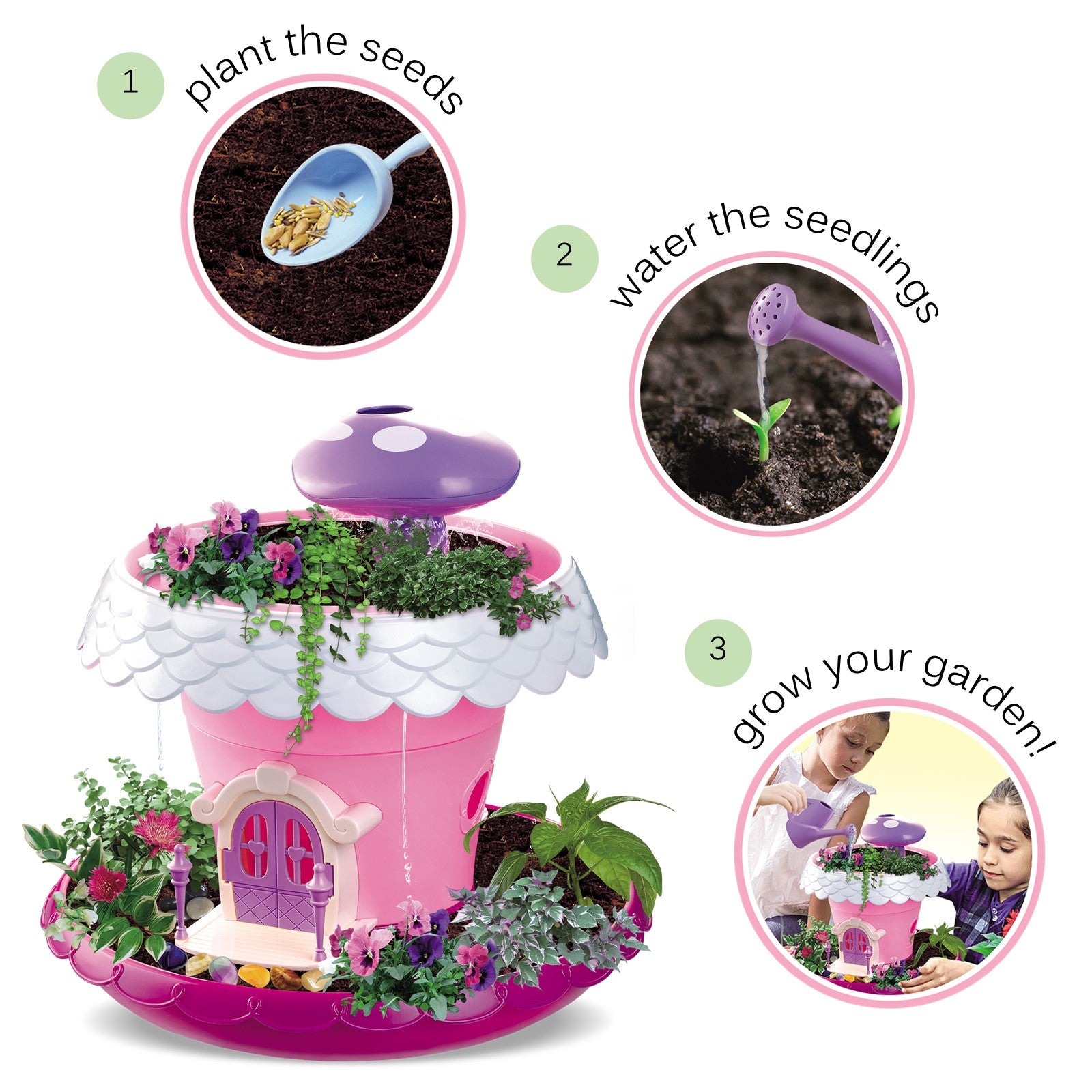 Vokodo Kids Magical Garden Growing Kit Includes Everything You Need Tools Seeds Soil Flower Plant Tree House Interactive Play Fairy Toys Inspires Horticulture Learning Great Gift For Children Pink