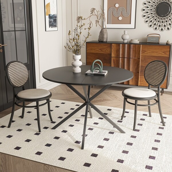 42.13'' Modern Cross Leg Round Dining Table for 2 People，Kitchen Bar Table with 2Piece Removable Top