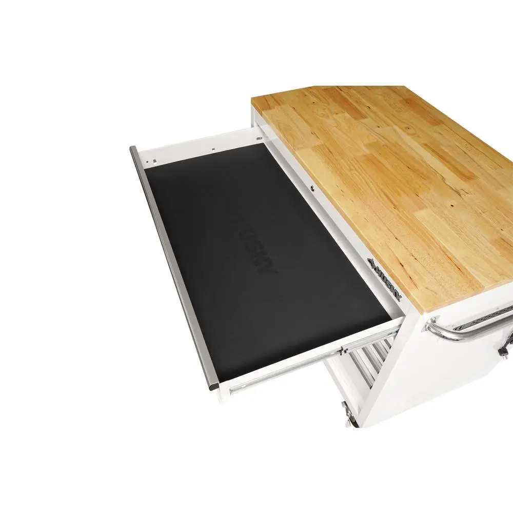 CZHusky 46 in. W x 51 in. D Standard Duty 9-Drawer Mobile Workbench with Solid Top Full Length Extension Table in Gloss White