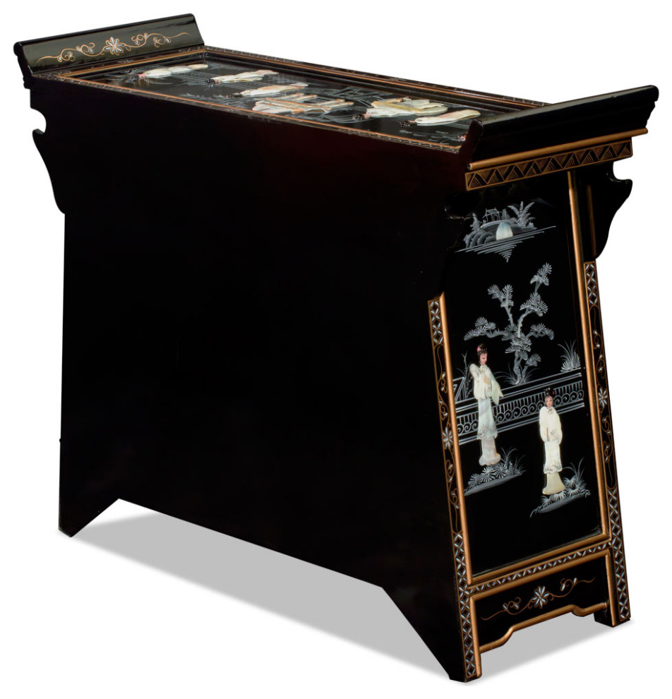 Black Lacquer Mother of Pearl Motif Oriental Altar Style Cabinet   Asian   Accent Chests And Cabinets   by China Furniture and Arts  Houzz